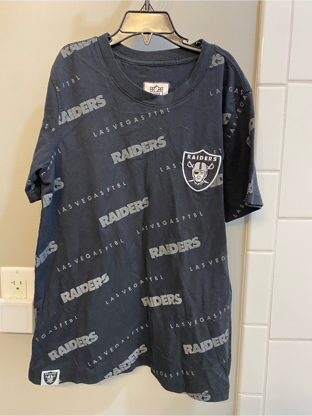 NFL Raiders Black Allover Logo Short Sleeve Tee